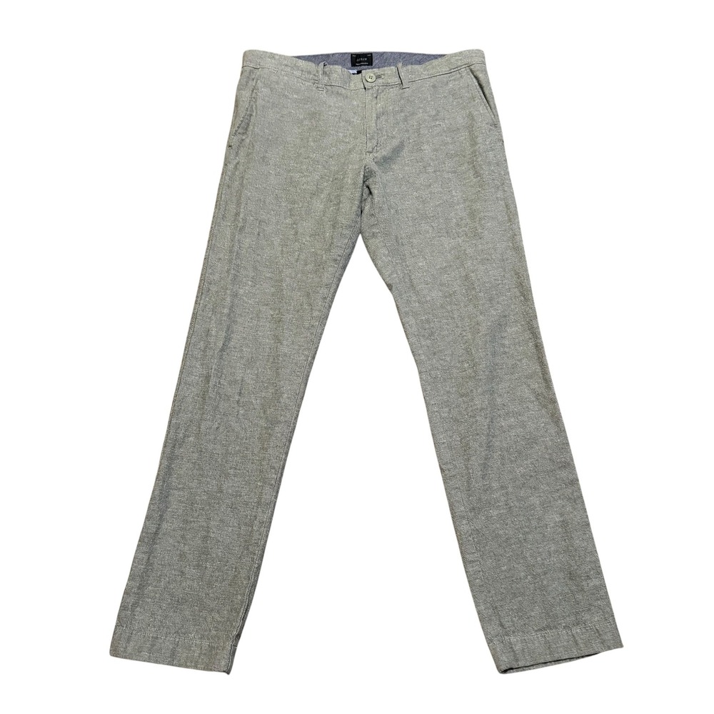 J.Crew Re-Imagined Mens Slim Fit Chino Pants Green Textured Cotton Linen Blend